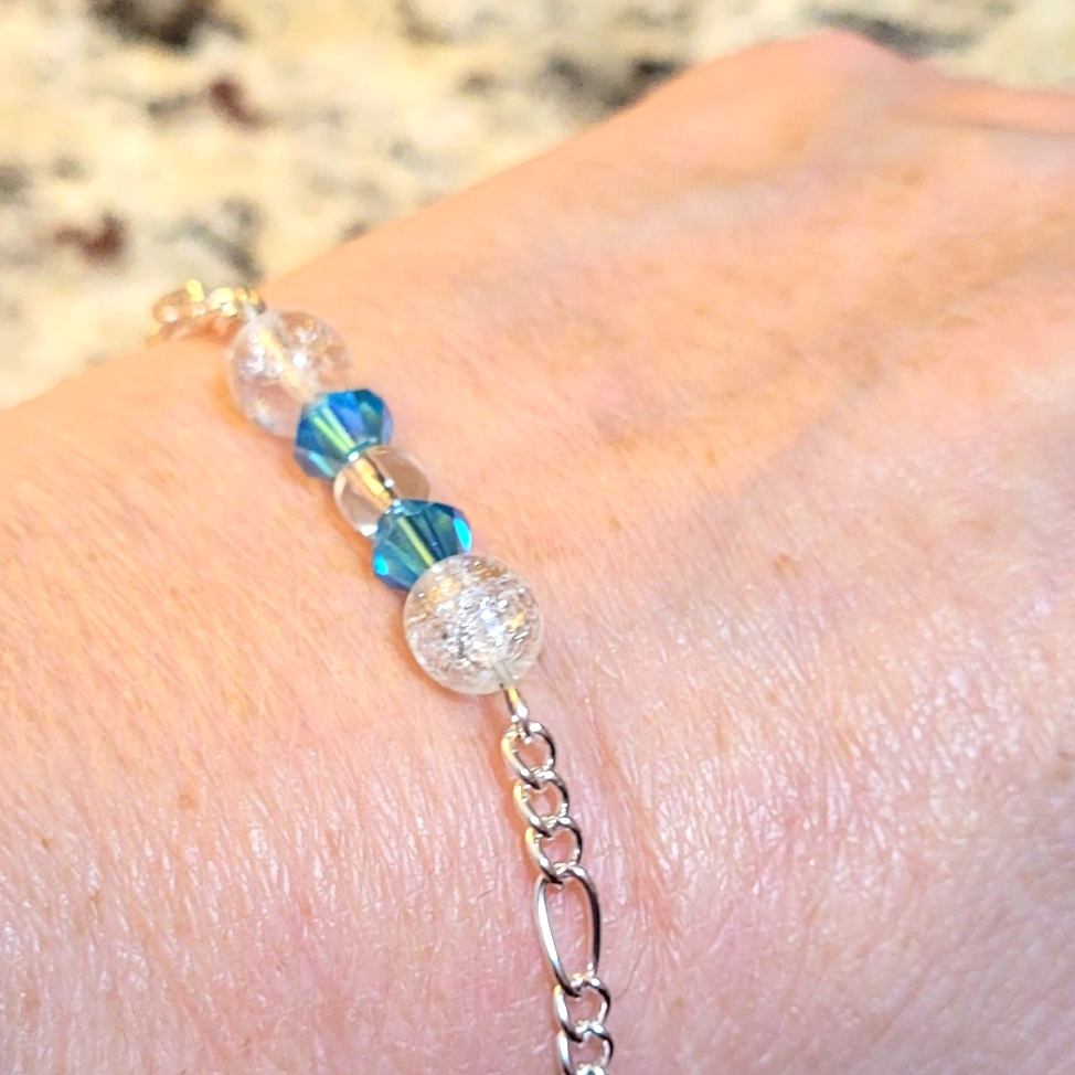 Lightweight Blue And Clear Glass Chain Handmade Bracelet 16$